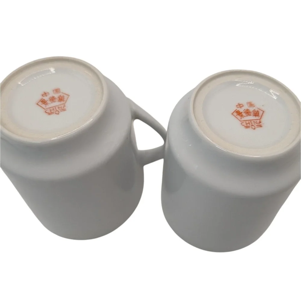 Vintage Chinese Footed Teacup Lidded Asian Rose Floral Bird‎ Set of Two SEE